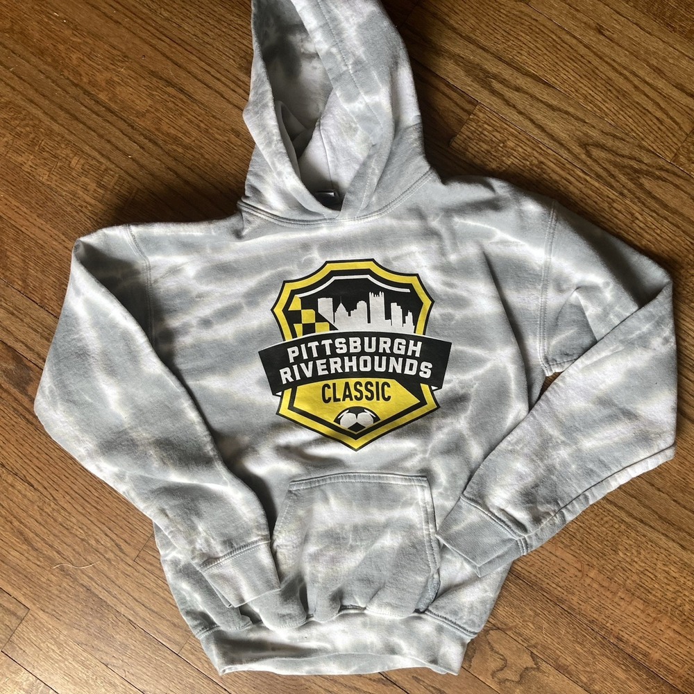 Pittsburgh Riverhounds Classic Youth‎ Large Soccer Hoodie Gray Tie Dye Pattern